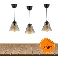 Luzmar Aydınlatma 3'lü Mavi Cam Modern Hasır Salon-Oturma Odası Avize