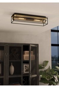 Eglo Amsfield 3'lü Bej Rattan Rustik Çelik Salon-Oturma Odası Avize