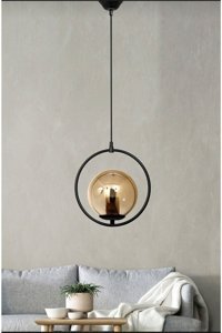 Abajur Evim Roma Tekli Siyah Sarkıt Modern Metal Salon-Oturma Odası Avize
