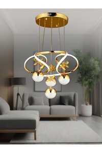 Öalpa Helezon 6'lı Bej Kristal Taşlı Modern Krom Salon-Oturma Odası Avize
