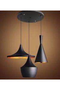 Usmtekno 3'lü Siyah Ahşap Rustik Ahşap Salon-Oturma Odası Avize