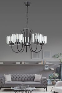Esenavize 6'lı Bordo Kristal Taşlı Modern Metal Salon-Oturma Odası Avize