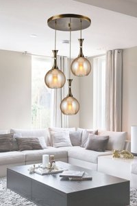 Vk Home Aydınlatma Mahidevran 5'li Beyaz Kristal Taşlı Modern Cam Salon-Oturma Odası Avize
