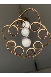 Öalpa Tekli Bej Kumandalı Kristal Taşlı Modern Metal Salon-Oturma Odası Avize