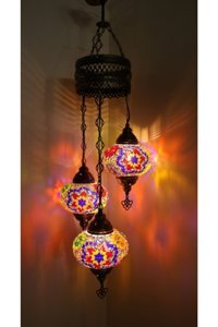 Retro Home Design 3'lü Bej Kristal Taşlı Modern Metal Salon-Oturma Odası Avize