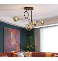 Fer Avize 6'lı Beyaz Küre Modern Cam Salon-Oturma Odası Avize