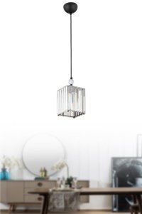 Homing Tekli Siyah Rattan Rustik Kumaş Salon-Oturma Odası Avize