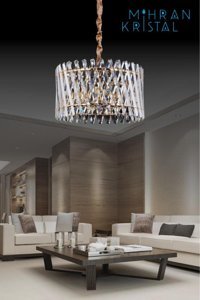 Almira 8'li Altın Sarkıt Modern Cam Salon-Oturma Odası Avize