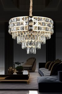 Apliqa 5'li Sarı Sensörlü Kristal Taşlı Modern Metal Salon-Oturma Odası Avize