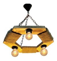 Woodhub 3'lü Kahverengi Ahşap Rustik Ahşap Salon-Oturma Odası Avize