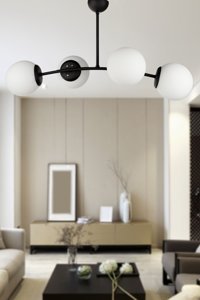Begüsa Delf 5'li Siyah Cam Modern Metal Salon-Oturma Odası Avize