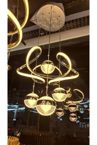 Luna Lighting 5'li Bej Helezon Modern Krom Salon-Oturma Odası Avize