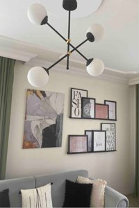 Fer Avize Damla 3'lü Siyah Sarkıt Modern Cam Salon-Oturma Odası Avize
