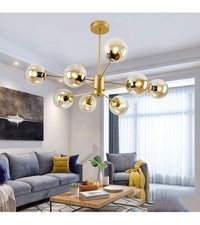 Utku Tasarım Tekli Siyah Metal Modern Ahşap Salon-Oturma Odası Avize
