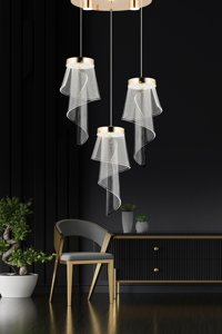 Apliqa Coswell 5'li Bej Kristal Taşlı Modern Metal Salon-Oturma Odası Avize