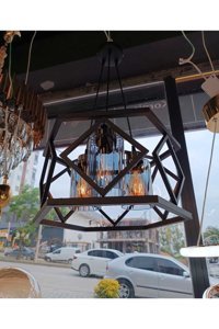 Eglo Layham 5'li Siyah Ahşap Retro Çelik Salon-Oturma Odası Avize