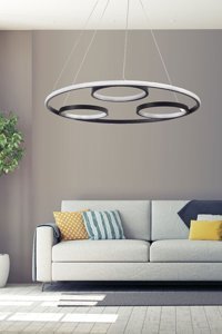 Abajur Evim Tekli Siyah Ledli Modern Alüminyum Salon-Oturma Odası Avize