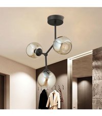 Apliqa Ladre 3'lü Bej Küre Modern Krom Salon-Oturma Odası Avize