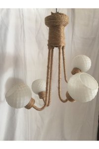 Şl Şef Light 4'lü Sarı Sarkıt Eskitme Ahşap Salon-Oturma Odası Avize