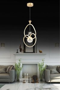 Nisaluce Gonca Tekli Siyah Metal Modern Kumaş Salon-Oturma Odası Avize