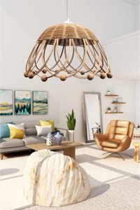 Vivido Abajur Tekli Bej Sarkıt Modern Hasır Salon-Oturma Odası Avize