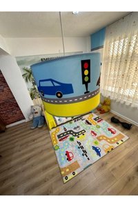 Evlight 3'lü Bej Kumaş Modern Kumaş Salon-Oturma Odası Avize