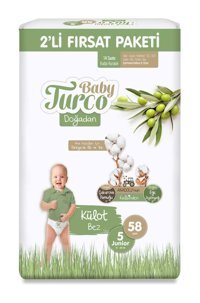 Baby Turco Doğadan 5 Numara Organik Göbek Oyuntulu Külot Bebek Bezi 2x58'li