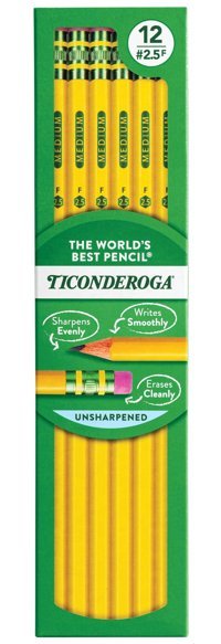 Dixon Ticonderoga Ahşap Kasalı 12'li Silgili Köşeli Siyah 2.5 F Kurşun Kalem Seti