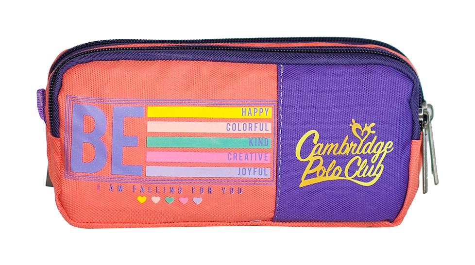 Cambridge Polo Club Be Happy Çok Renkli Desenli Bez Bölmeli Çift Gözlü Dikdörtgen Cüzdan Kalemlik