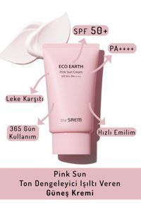 The Saem Eco Earth Pink Renkli 50 Faktör Tüm Ciltler İçin Leke Karşıtı Nemlendirici Ton Eşitleyici Aydınlatıcı Mineral Filtreli Suya Dayanıklı Yüz Güneş Kremi 50 ml