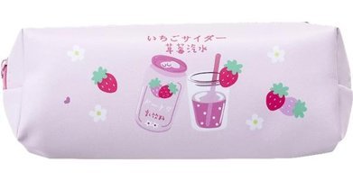 Heamor Kawaii Çilekli İçecek Pembe Tek Gözlü Cüzdan Kalemlik