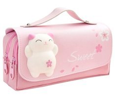 Kaukko Kedi Squishy Pembe Bölmeli Çift Gözlü Cüzdan Kalemlik