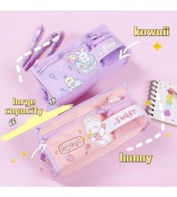 Heamor Kawaii Strawberry Tavşanlı Pembe Bölmeli 3 Gözlü Cüzdan Kalemlik
