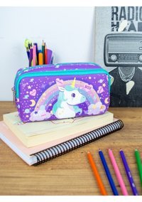 Onesize Unicorn Mor Bölmeli Çift Gözlü Cüzdan Kalemlik