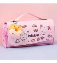 Kaukko Donut Squishy Pembe Bölmeli Çift Gözlü Cüzdan Kalemlik