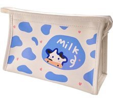 Heamor Kawaii İnek Desenli Mavi Tek Gözlü Cüzdan Kalemlik