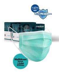 Medizer Tek Kullanımlık 3 Katlı Lastikli Telli 100'lü Yetişkin Ultrasonik Cerrahi Maske Yeşil