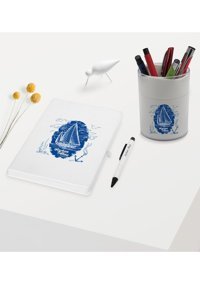 Bk Model 2 Tekne Desenli Beyaz Tek Gözlü Kalemlik