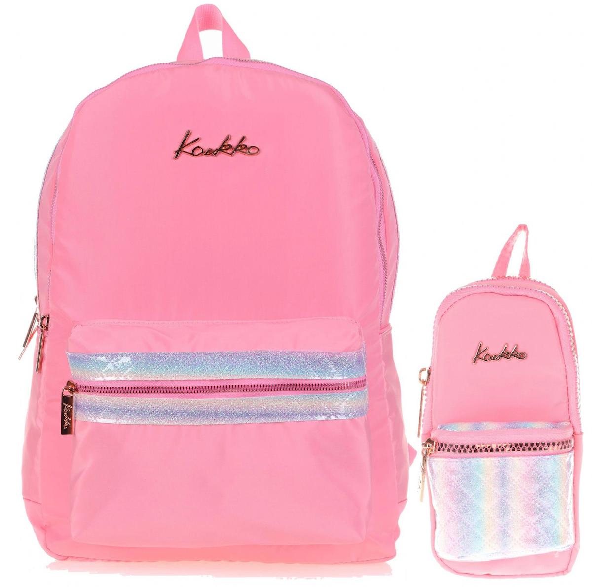 Kaukko 3 Gözlü Pembe Lise-Üniversite Kadın Sırt Çantası + Kalemlik