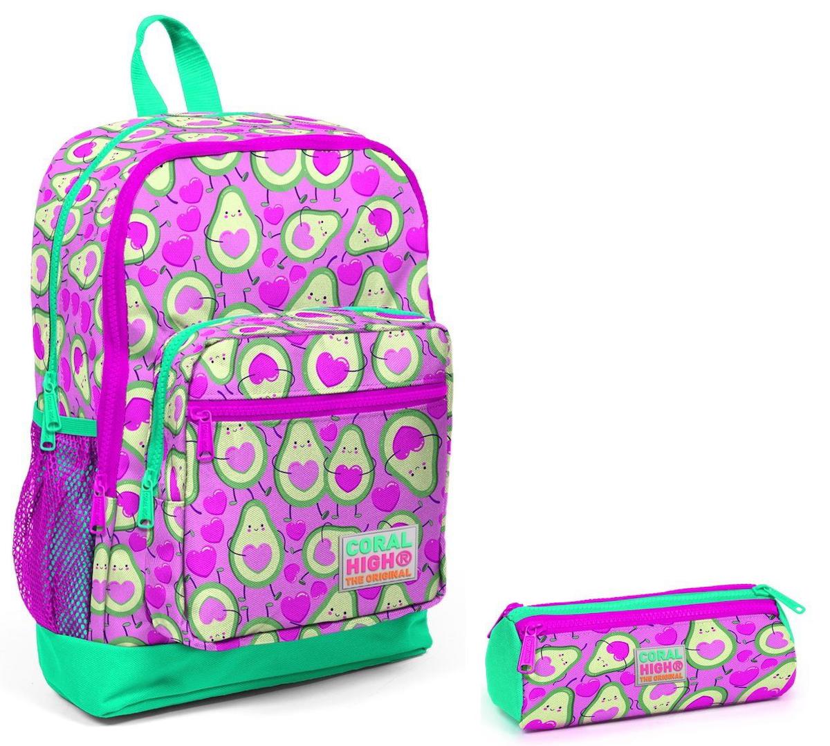 Yaygan Çanta Kids Avokado 4 Gözlü Pembe İlkokul Kız Çocuk Sırt Çantası + Kalemlik