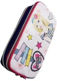 Glanart Barbie Beyaz Bölmeli Çift Gözlü Cüzdan Kalemlik