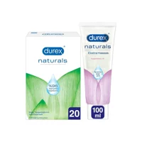 Durex Naturals İnce Prezervatif 20'li+Durex Naturals Ekstra Hassas Jel 100 ml
