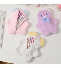 Heamor Beyaz Peluş Tek Gözlü Cüzdan Kalemlik