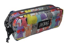 Jacbag Dual Pouch Kedili Çok Renkli Bölmeli Çift Gözlü Cüzdan Kalemlik