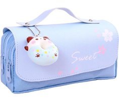 Heamor Kawaii Japon Tarzı Mavi Bölmeli Çift Gözlü Cüzdan Kalemlik