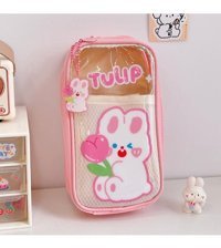 Yystore Pembe Bölmeli Şeffaf Çift Gözlü Cüzdan Kalemlik