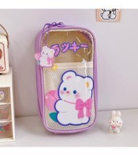 Yystore Mor Bölmeli Şeffaf Çift Gözlü Cüzdan Kalemlik