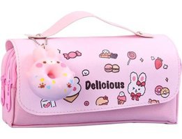 Heamor Kawaii Gri Bölmeli Çift Gözlü Cüzdan Kalemlik