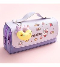 Kaukko Donut Squishy Mor Bölmeli Çift Gözlü Cüzdan Kalemlik