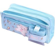 Heamor Kawaii Hayvan Desenli Pembe Bölmeli 3 Gözlü Cüzdan Kalemlik
